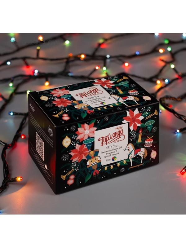 Гирлянда «Нить» 9 м, IP20, тёмная нить, 240 ламп, свечение мульти, 8 режимов, 220 В