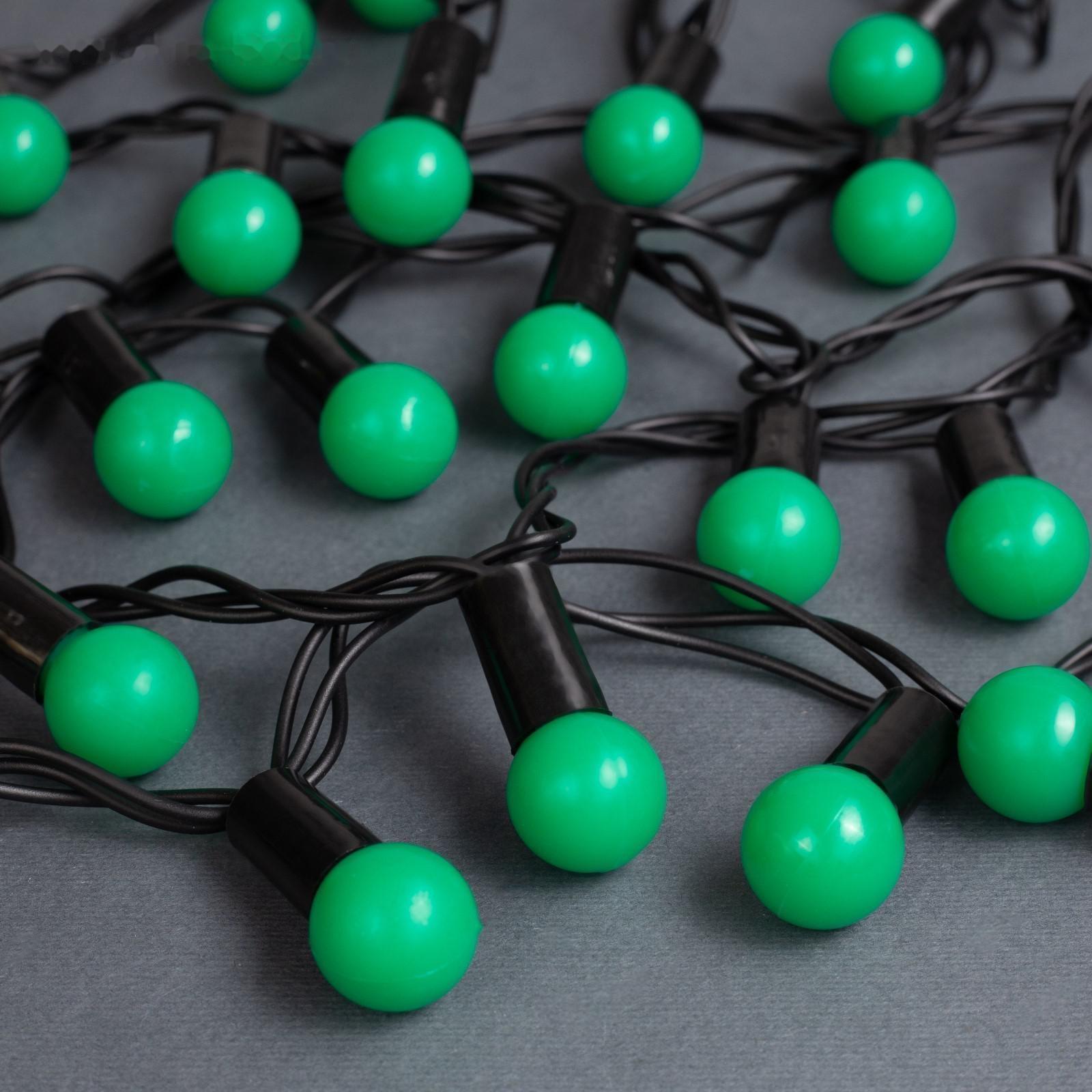 Гирлянда «Нить» 10 м с насадками «Шарики 1.5 см», IP44, тёмная нить, 100 LED, свечение зелёное, 8 режимов, 220 В