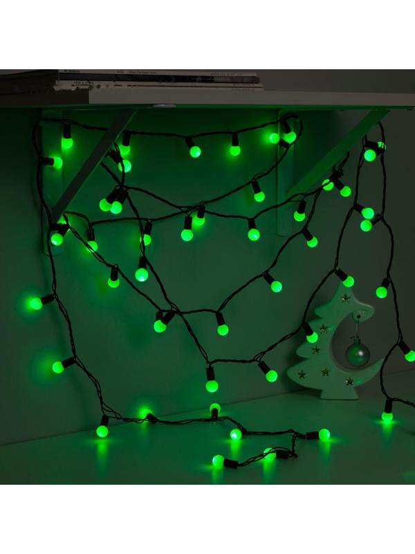 Гирлянда «Нить» 10 м с насадками «Шарики 1.5 см», IP44, тёмная нить, 100 LED, свечение зелёное, 8 режимов, 220 В