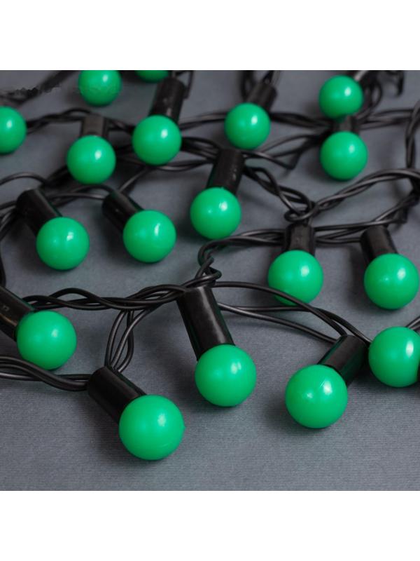 Гирлянда «Нить» 10 м с насадками «Шарики 1.5 см», IP44, тёмная нить, 100 LED, свечение зелёное, 8 режимов, 220 В
