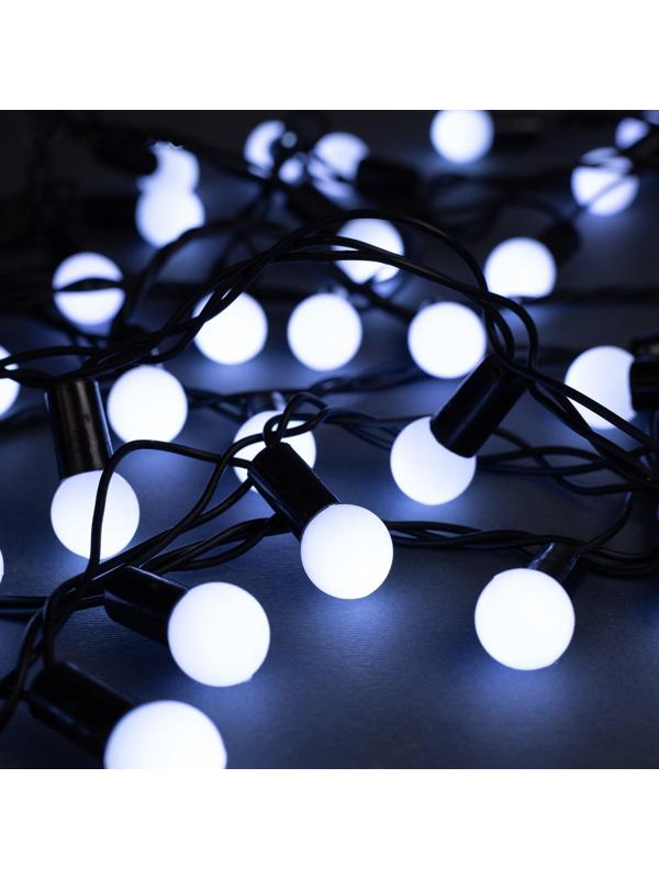Гирлянда «Нить» 10 м с насадками «Шарики 1.5 см», IP44, тёмная нить, 100 LED, свечение белое, 8 режимов, 220 В