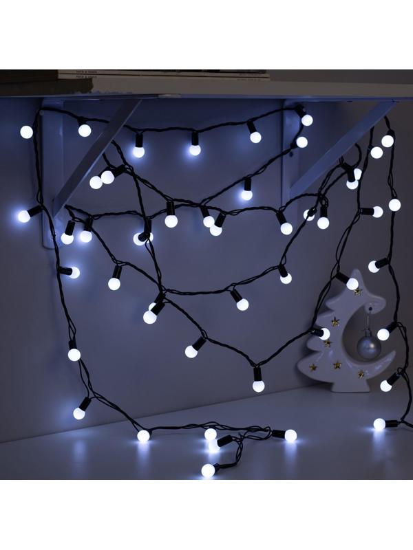 Гирлянда «Нить» 10 м с насадками «Шарики 1.5 см», IP44, тёмная нить, 100 LED, свечение белое, 8 режимов, 220 В