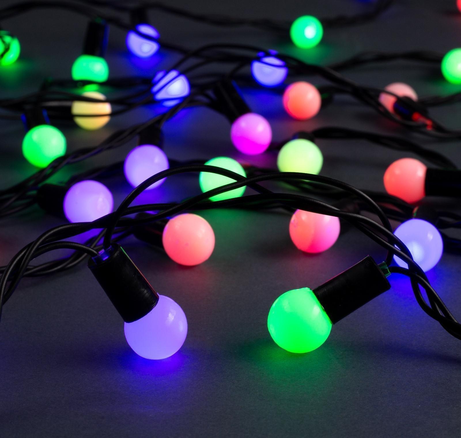Гирлянда «Нить» 10 м с насадками «Шарики 1.5 см», IP44, тёмная нить, 100 LED, свечение мульти (RG/RB), мигание, 220 В