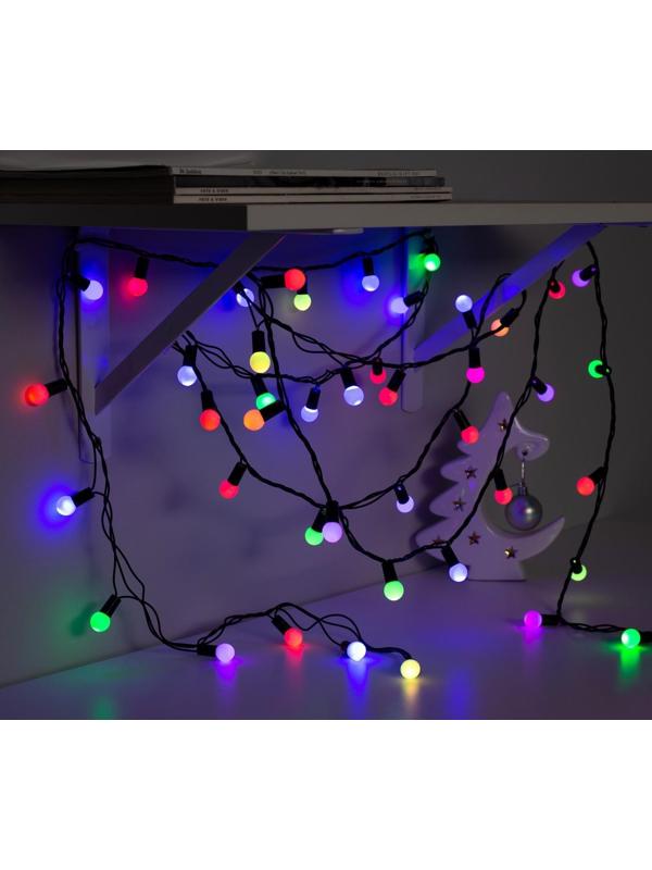 Гирлянда «Нить» 10 м с насадками «Шарики 1.5 см», IP44, тёмная нить, 100 LED, свечение мульти (RG/RB), мигание, 220 В