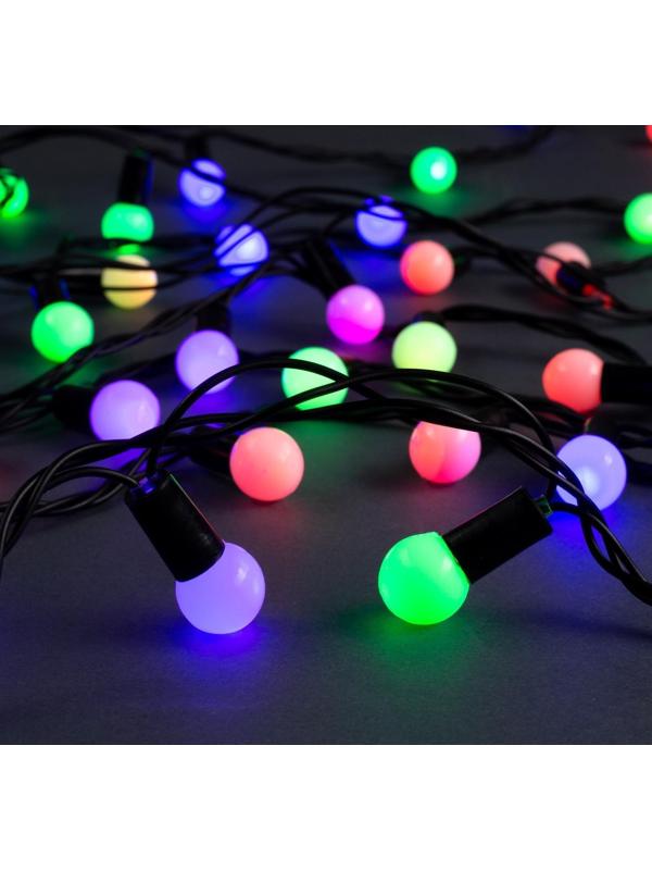 Гирлянда «Нить» 10 м с насадками «Шарики 1.5 см», IP44, тёмная нить, 100 LED, свечение мульти (RG/RB), мигание, 220 В