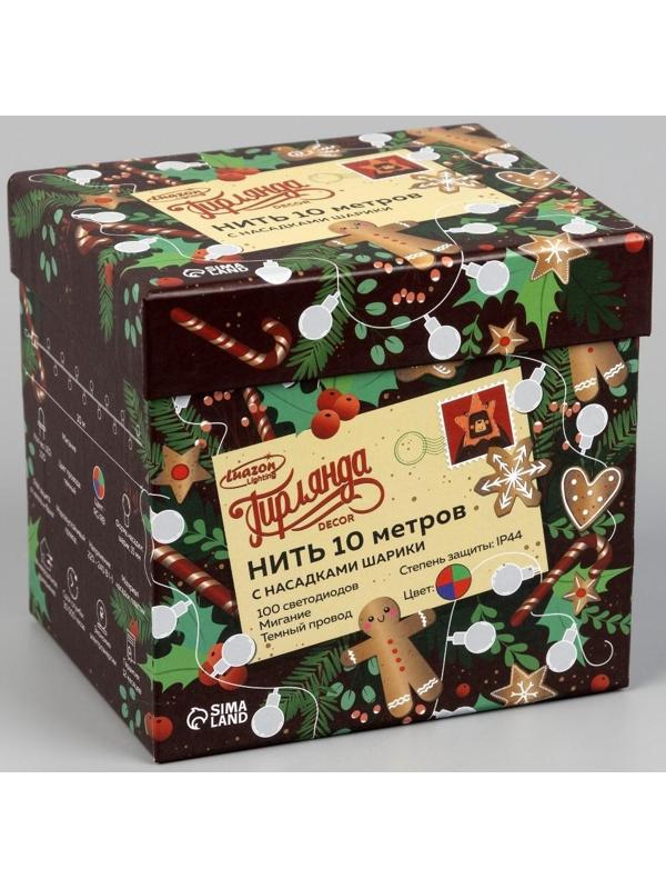 Гирлянда «Нить» 10 м с насадками «Шарики 1.5 см», IP44, тёмная нить, 100 LED, свечение мульти (RG/RB), мигание, 220 В