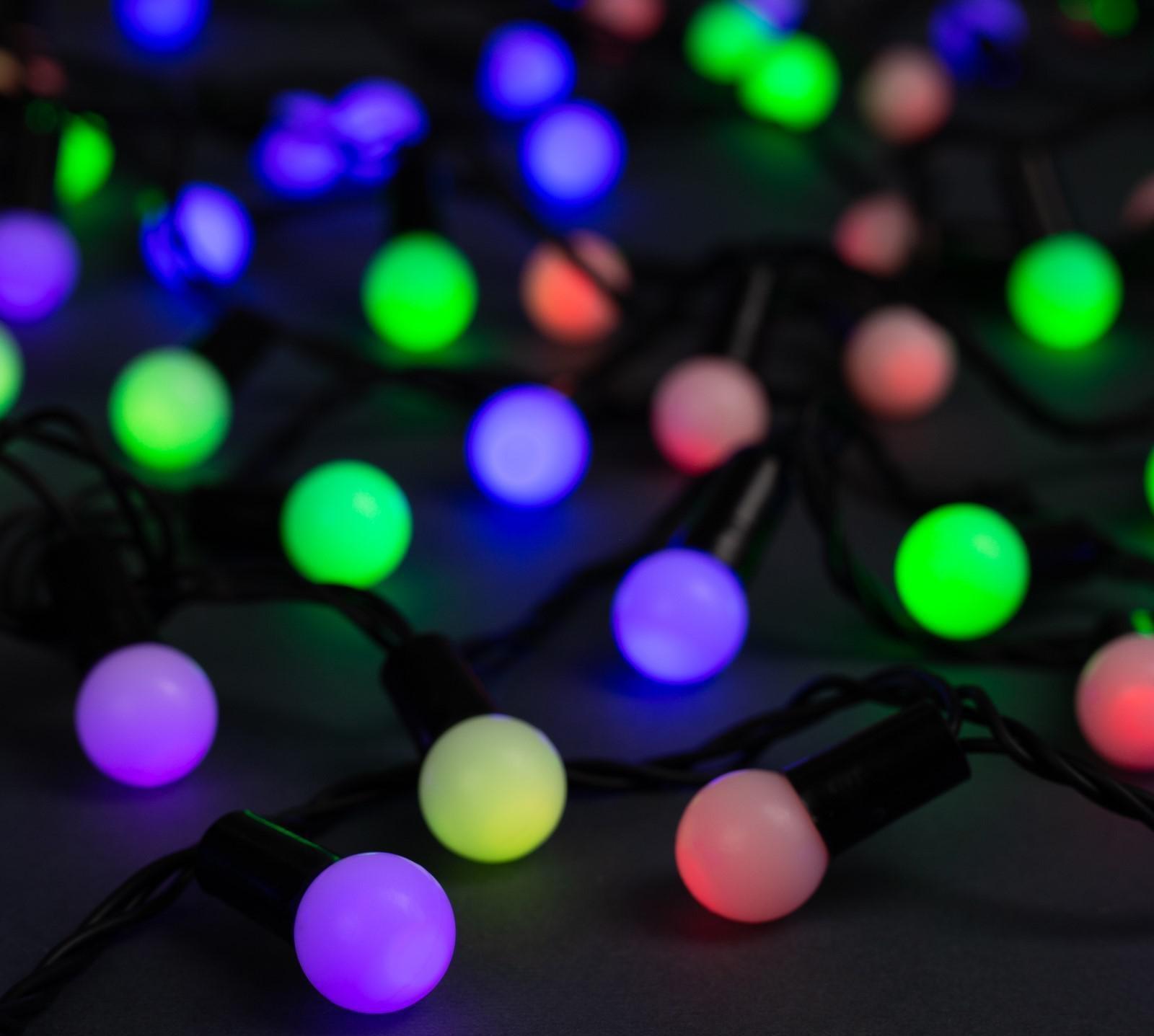 Гирлянда «Нить» 20 м с насадками «Шарики 1.5 см», IP44, тёмная нить, 200 LED, свечение мульти (RG/RB), мигание, 220 В