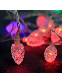 Гирлянда «Нить» 5 м с насадками «Шишки большие», IP20, прозрачная нить, 20 LED, свечение мульти (RG/RB), мигание, 220 В