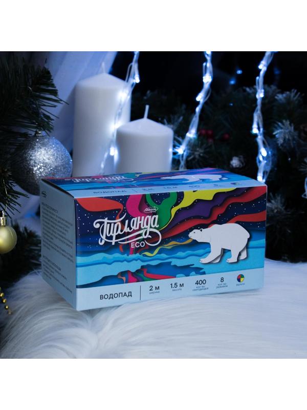 Гирлянда «Водопад» 2 × 1.5 м, IP20, прозрачная нить, 400 LED, свечение мульти, 8 режимов, 220 В