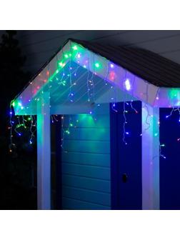 Гирлянда «Бахрома» 4 × 0.6 м, IP44, прозрачная нить, 180 LED, свечение мульти, 8 режимов, 220 В