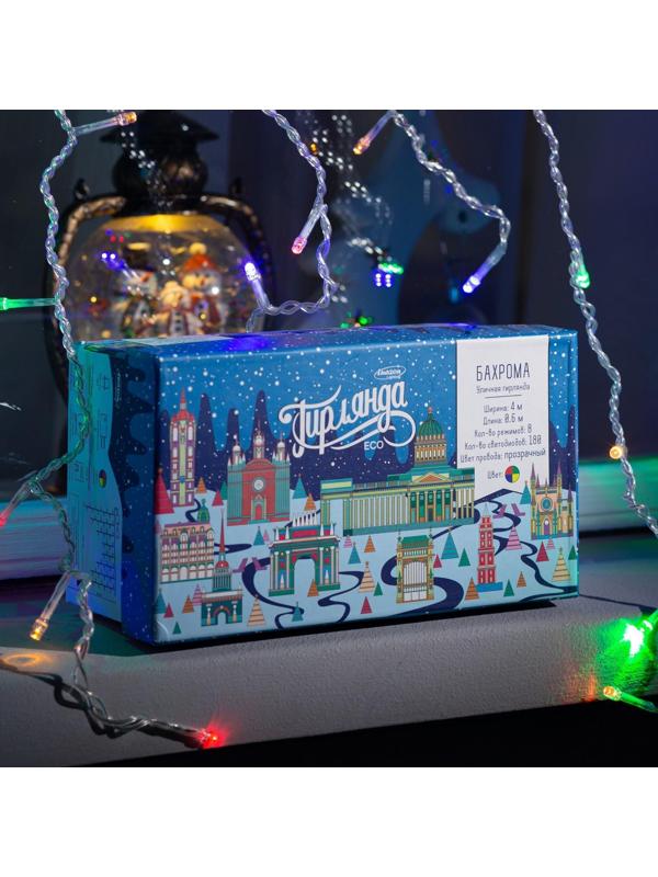 Гирлянда «Бахрома» 4 × 0.6 м, IP44, прозрачная нить, 180 LED, свечение мульти, 8 режимов, 220 В