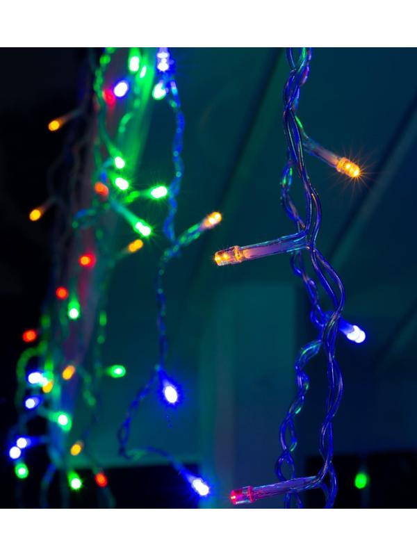 Гирлянда «Бахрома» 4 × 0.6 м, IP44, прозрачная нить, 180 LED, свечение мульти, 8 режимов, 220 В