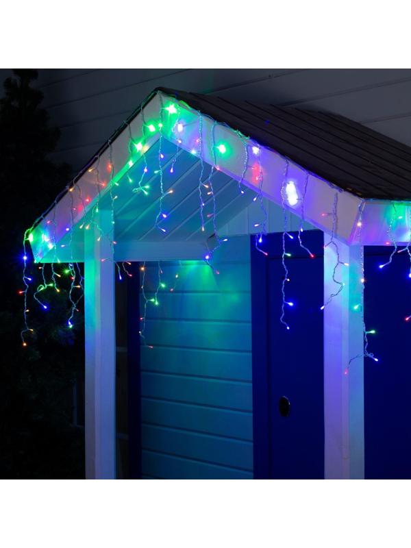 Гирлянда «Бахрома» 4 × 0.6 м, IP44, прозрачная нить, 180 LED, свечение мульти, 8 режимов, 220 В