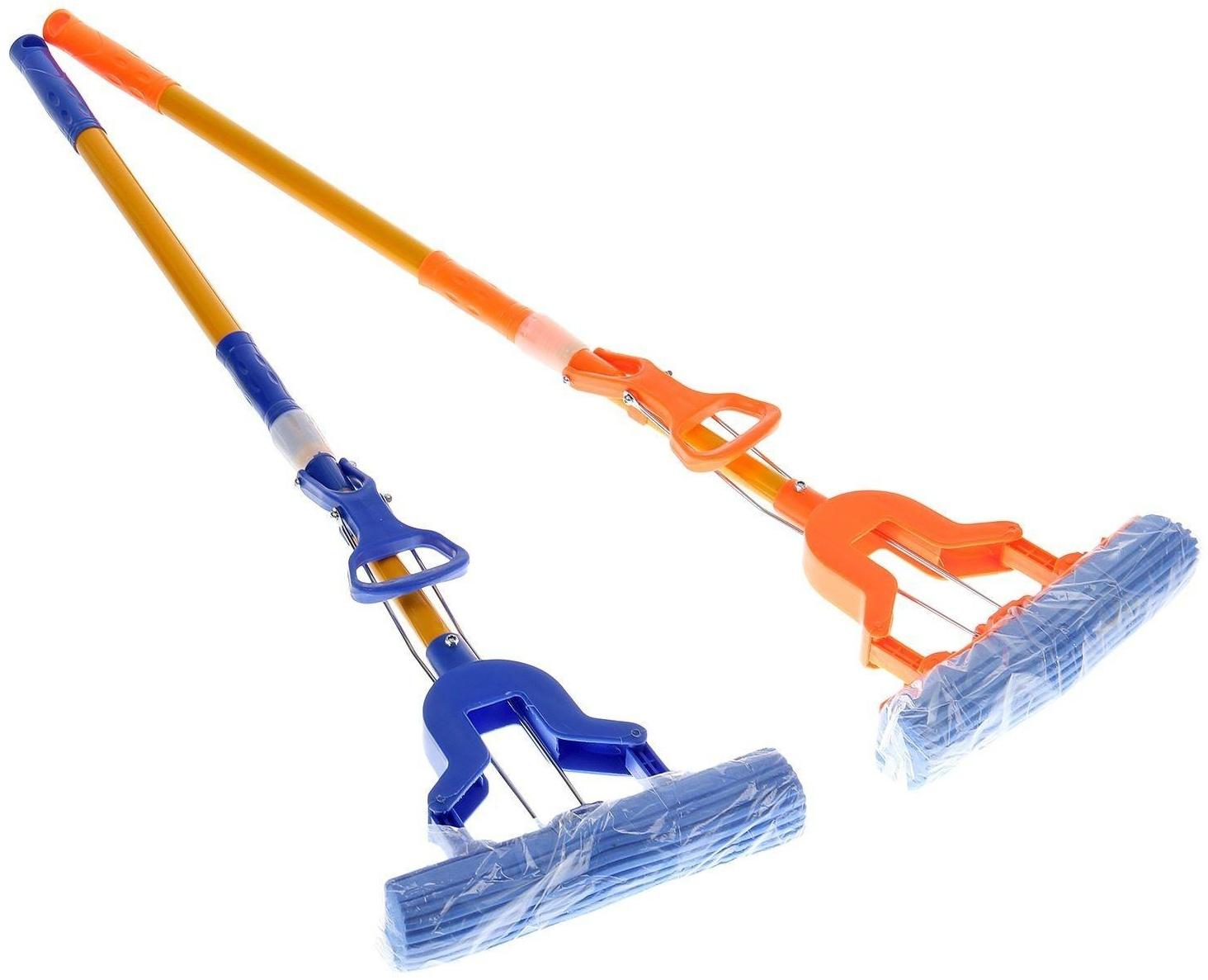 Швабра для мытья пола со складным отжимом Доляна, насадка ПВА 27×6 см, телескопическая ручка 102-120 см, цвет МИКС