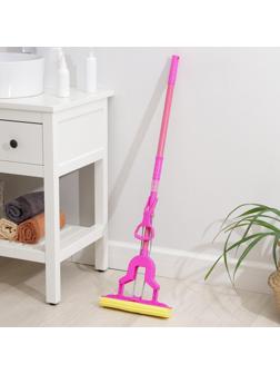 Швабра для мытья пола со складным отжимом Доляна, насадка ПВА 27×6 см, телескопическая ручка 102-120 см, цвет МИКС