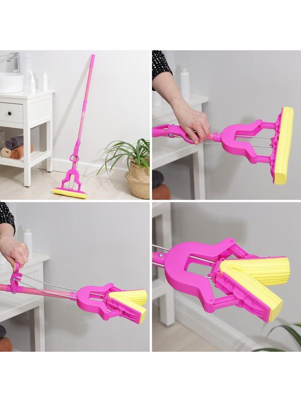 Швабра для мытья пола со складным отжимом Доляна, насадка ПВА 27×6 см, телескопическая ручка 102-120 см, цвет МИКС