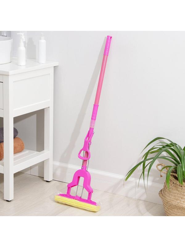 Швабра для мытья пола со складным отжимом Доляна, насадка ПВА 27×6 см, телескопическая ручка 102-120 см, цвет МИКС