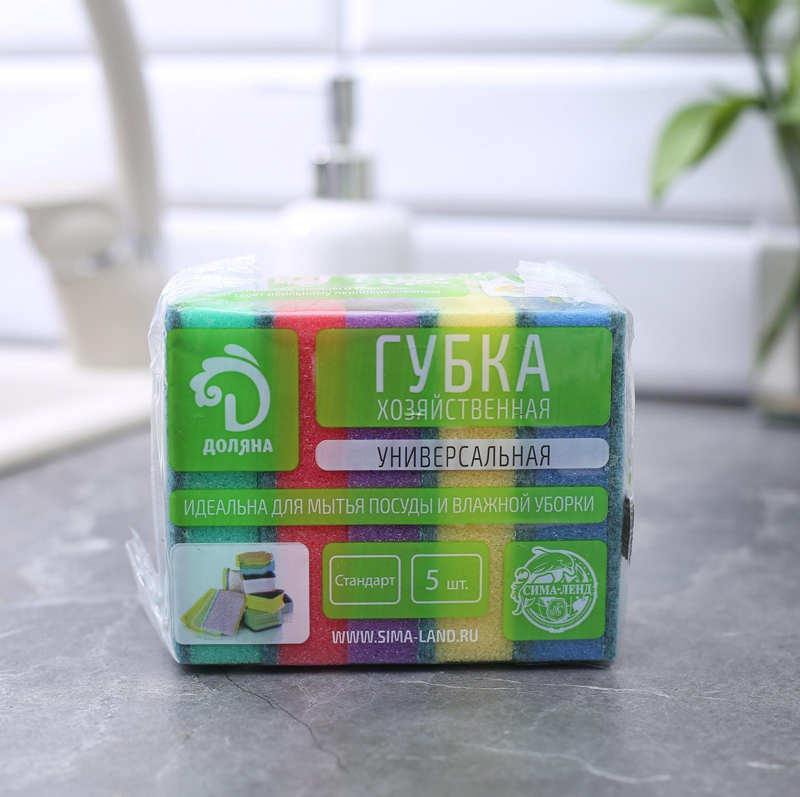 Набор губок бытовых с чистящим слоем Доляна «Стандарт», 9×6×2,5 см, 5 шт.