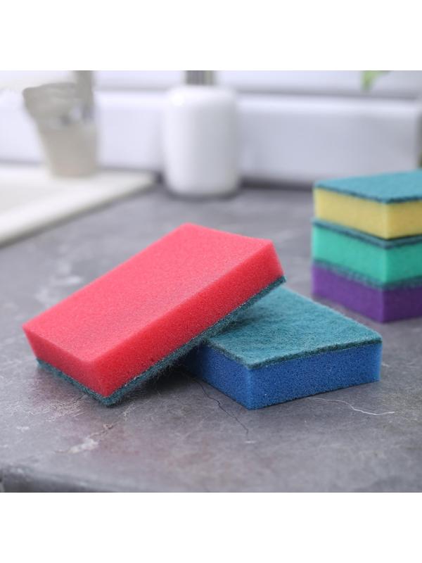 Набор губок бытовых с чистящим слоем Доляна «Супер», 10×7×2,5 см, 5 шт