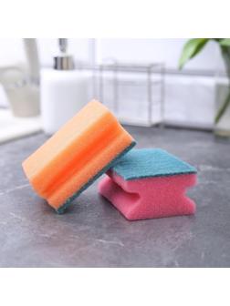 Набор губок бытовых с чистящим слоем Доляна «Профиль», 9×6,5×4,5 см, 2 шт