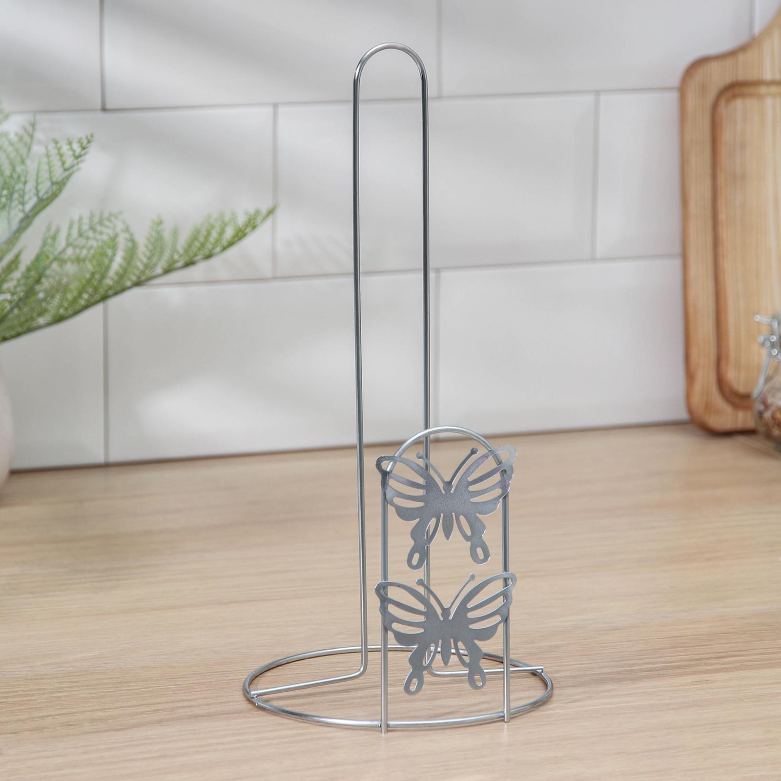 Подставка под бумажные полотенца Доляна «Бабочки», 13×13×27 см, цвет хром