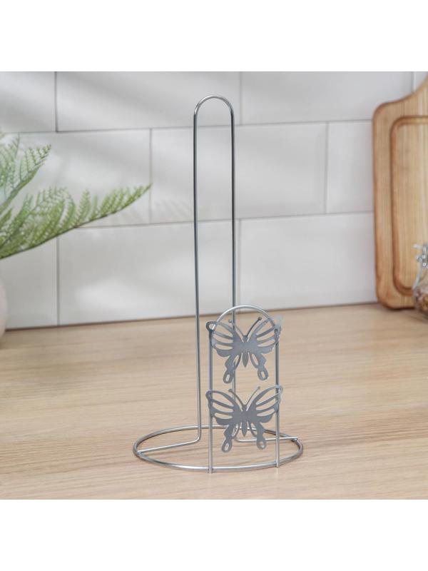Подставка под бумажные полотенца Доляна «Бабочки», 13×13×27 см, цвет хром