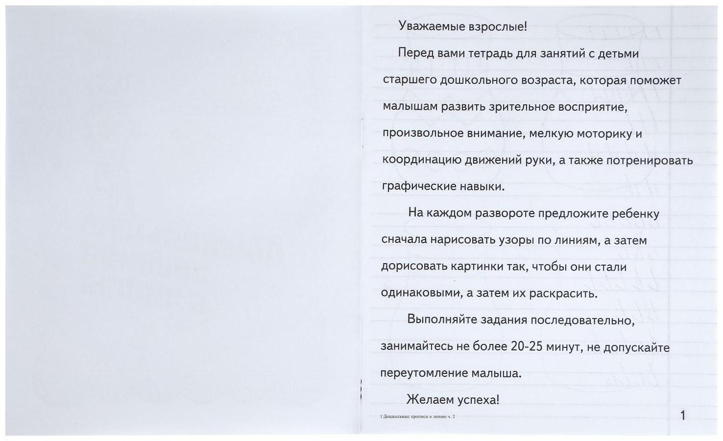 Рабочая тетрадь «Дошкольные прописи в линию», часть 2