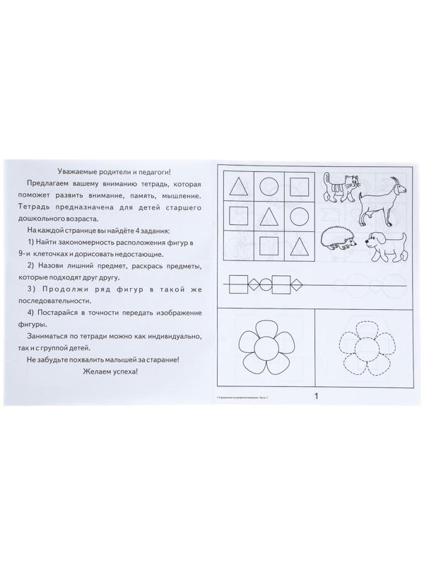 Рабочая тетрадь «Упражнения на развитие внимания, памяти, мышления», часть 1