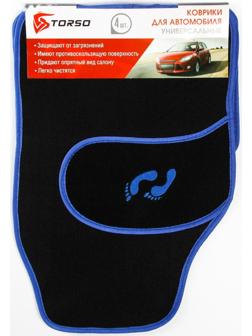 Коврики автомобильные TORSO, ворс, 62×42 см, 43×30 см, синий, набор 4 шт