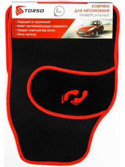 Коврики автомобильные TORSO, ворс, 62×42 см, 43×30 см, красный, набор 4 шт