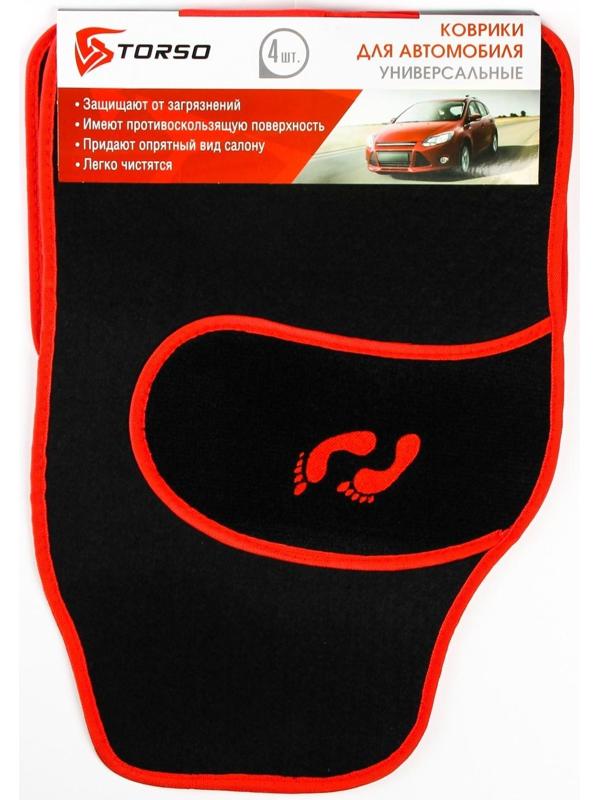 Коврики автомобильные TORSO, ворс, 62×42 см, 43×30 см, красный, набор 4 шт