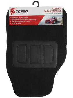 Коврики автомобильные TORSO, ворс, 64.5×44.5 см, 43×30 см, черный, набор 4 шт