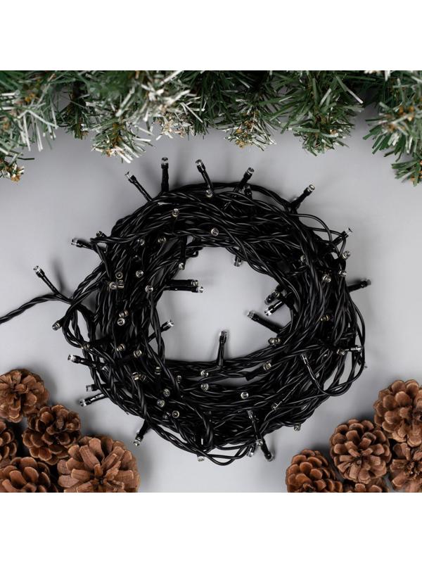 Гирлянда «Нить» 10 м, IP44, тёмная нить, 100 LED, свечение белое, 8 режимов, 220 В