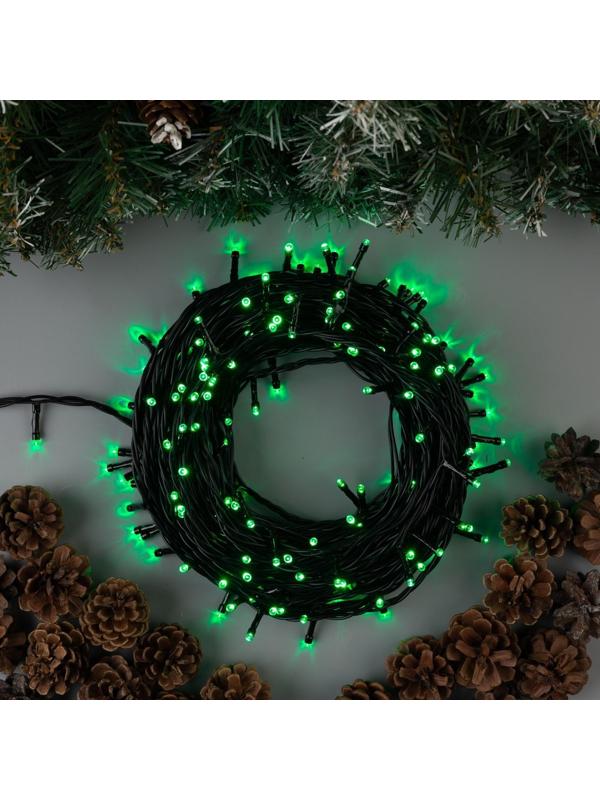 Гирлянда «Нить» 20 м, IP44, тёмная нить, 200 LED, свечение зелёное, 8 режимов, 220 В