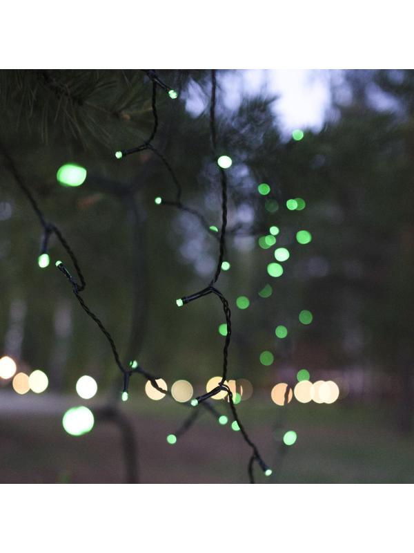 Гирлянда «Нить» 20 м, IP44, тёмная нить, 200 LED, свечение зелёное, 8 режимов, 220 В
