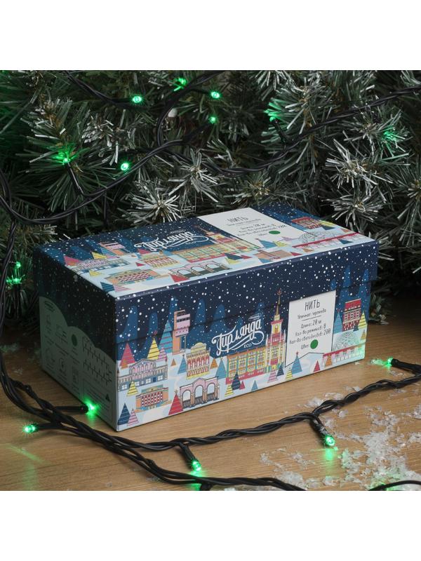 Гирлянда «Нить» 20 м, IP44, тёмная нить, 200 LED, свечение зелёное, 8 режимов, 220 В