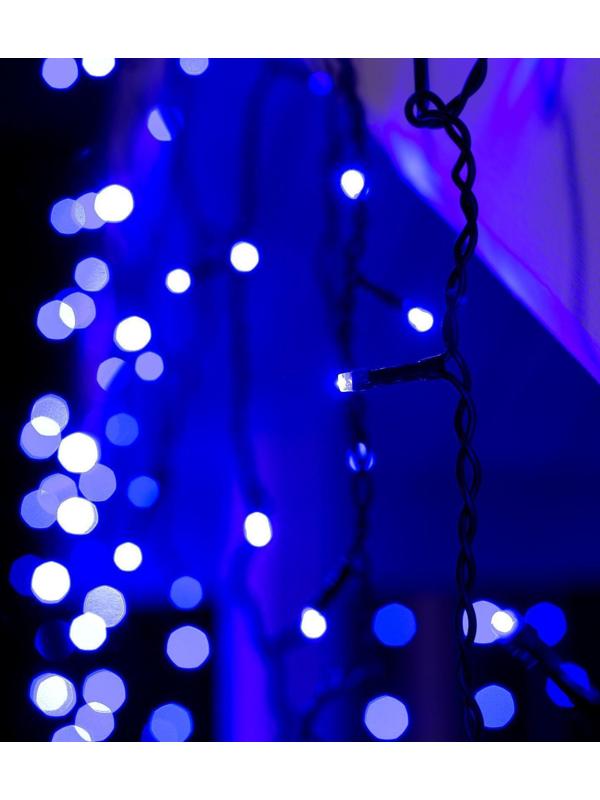 Гирлянда «Бахрома» 4 × 0.6 м, IP44, тёмная нить, 180 LED, свечение синее, 8 режимов, 220 В