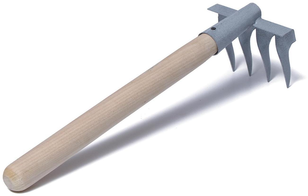 Грабли прямые, 4 витых зубца, длина 43 см, деревянная ручка