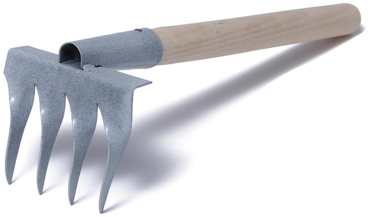 Грабли прямые, 4 витых зубца, длина 43 см, деревянная ручка
