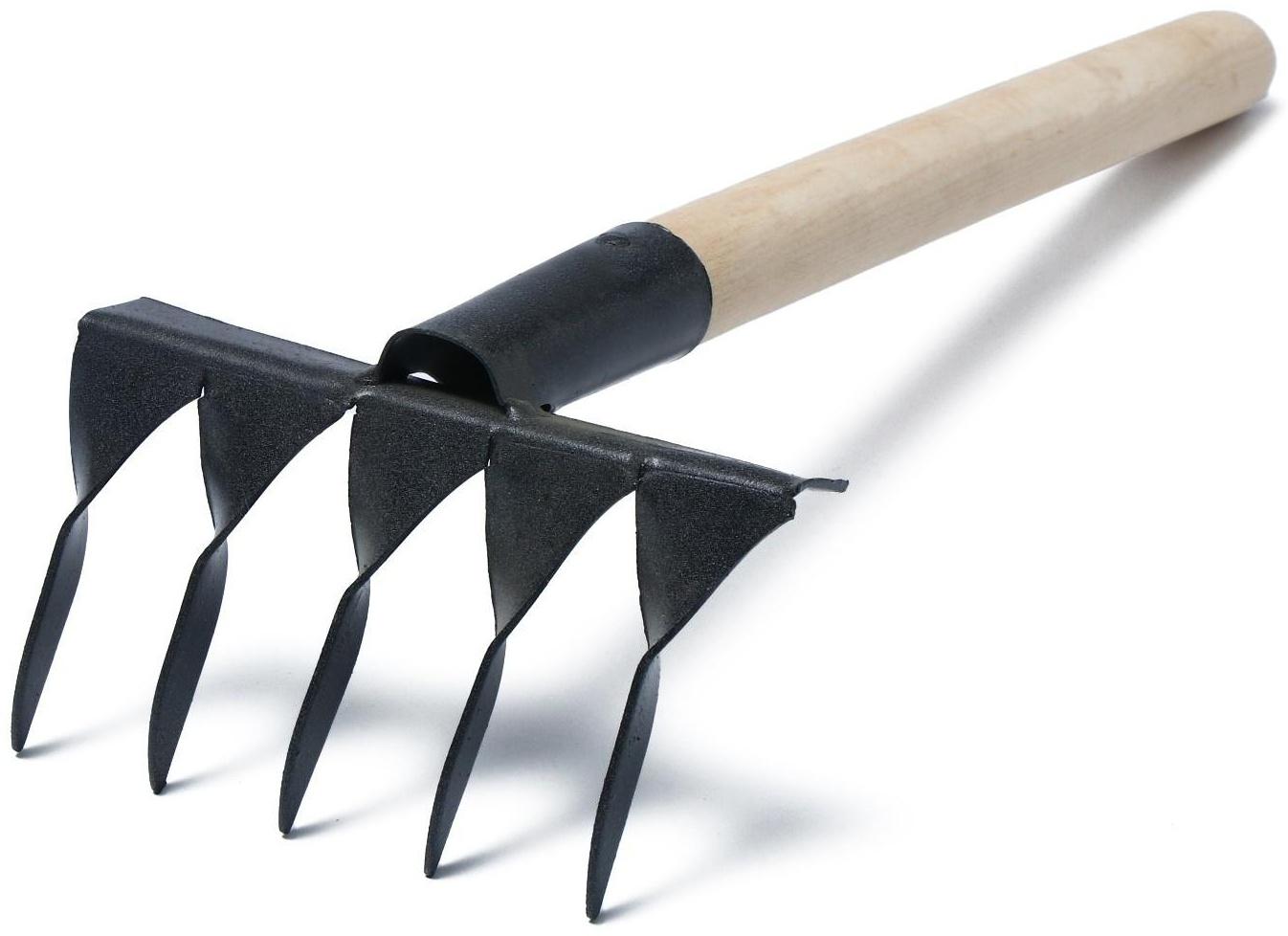 Грабли прямые, 5 витых зубцов, длина 41 см, деревянная ручка