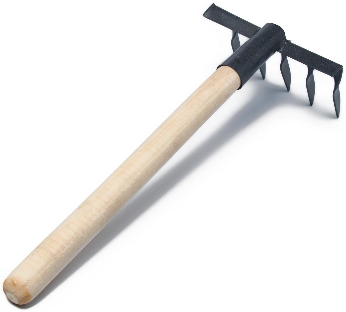 Грабли прямые, 5 витых зубцов, длина 41 см, деревянная ручка