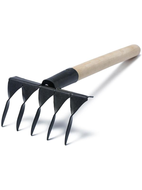 Грабли прямые, 5 витых зубцов, длина 41 см, деревянная ручка