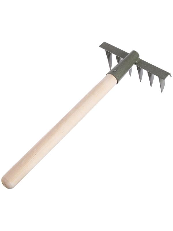 Грабли прямые, 6 витых зубцов, длина 31 см, деревянная ручка