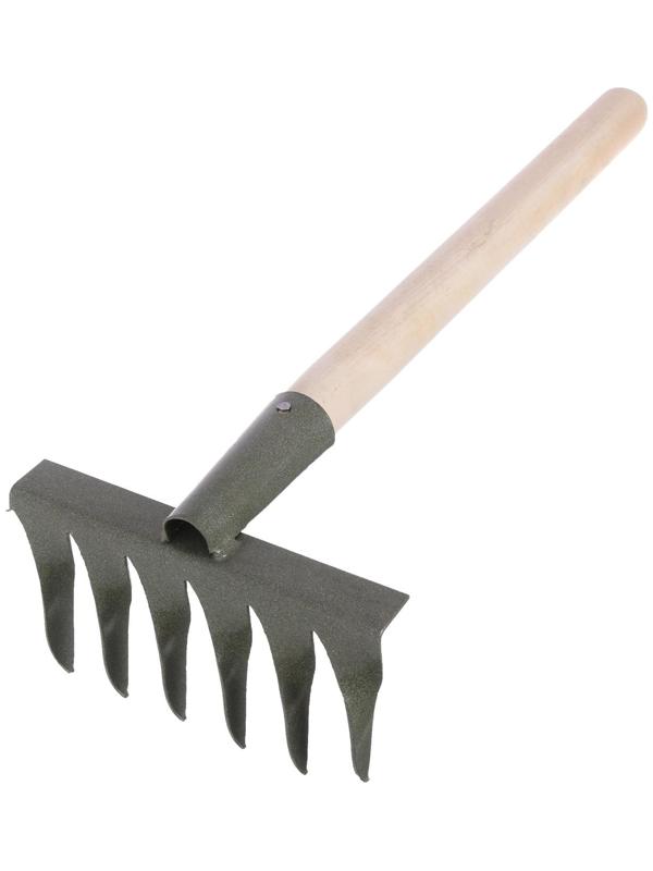 Грабли прямые, 6 витых зубцов, длина 31 см, деревянная ручка