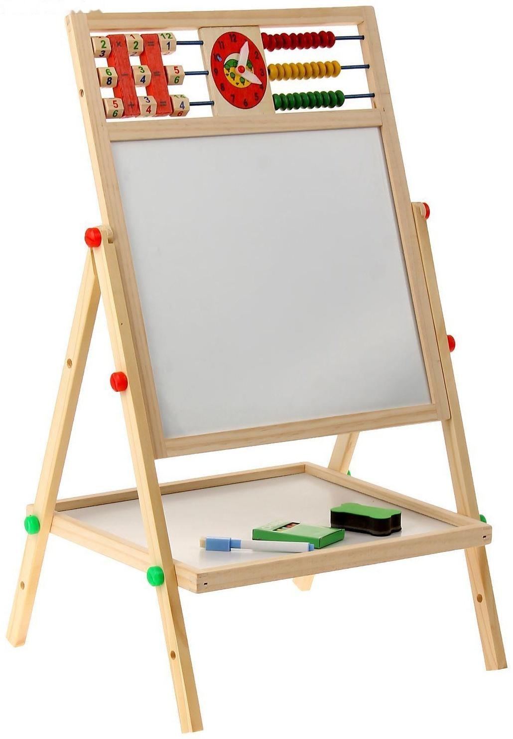 Доска магнитная на ножках: маркер, губка и 5 цветных мелков в комплекте, рабочее поле — 29 × 32 см
