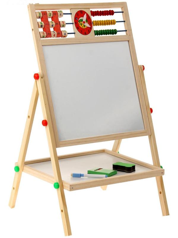 Доска магнитная на ножках: маркер, губка и 5 цветных мелков в комплекте, рабочее поле — 29 × 32 см