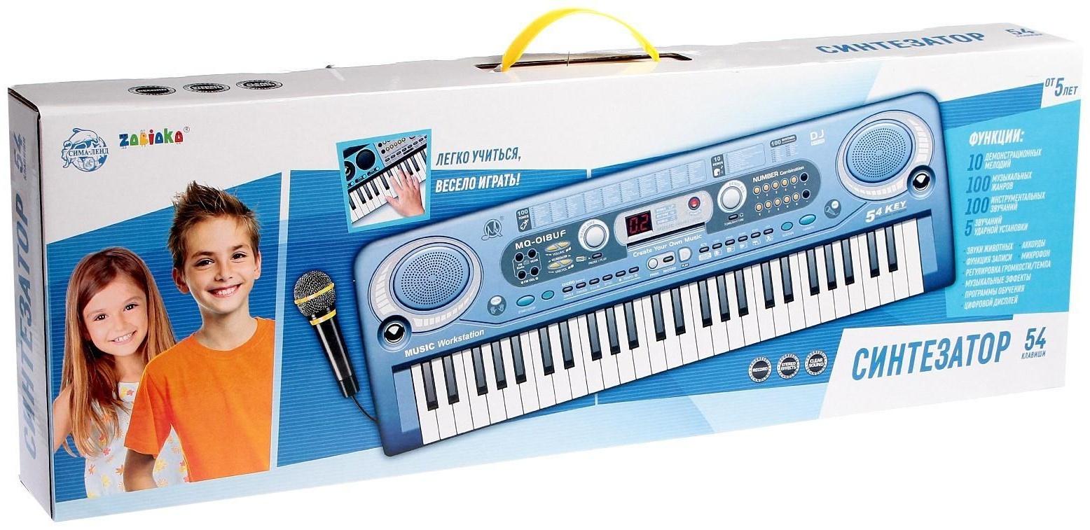 Синтезатор «Музыкальный взрыв», 54 клавиши с цифровым дисплеем, работает от сети и от батареек, адаптер в комплекте