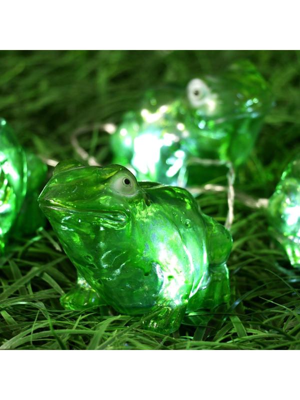 Гирлянда «Старт» «Нить» 1.5 м с насадками «Лягушки», IP44, прозрачная нить, 4 LED, свечение белое, 1 режим, солнечная батарея