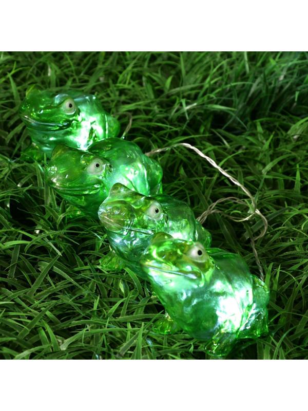 Гирлянда «Старт» «Нить» 1.5 м с насадками «Лягушки», IP44, прозрачная нить, 4 LED, свечение белое, 1 режим, солнечная батарея