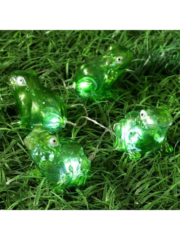 Гирлянда «Старт» «Нить» 1.5 м с насадками «Лягушки», IP44, прозрачная нить, 4 LED, свечение белое, 1 режим, солнечная батарея